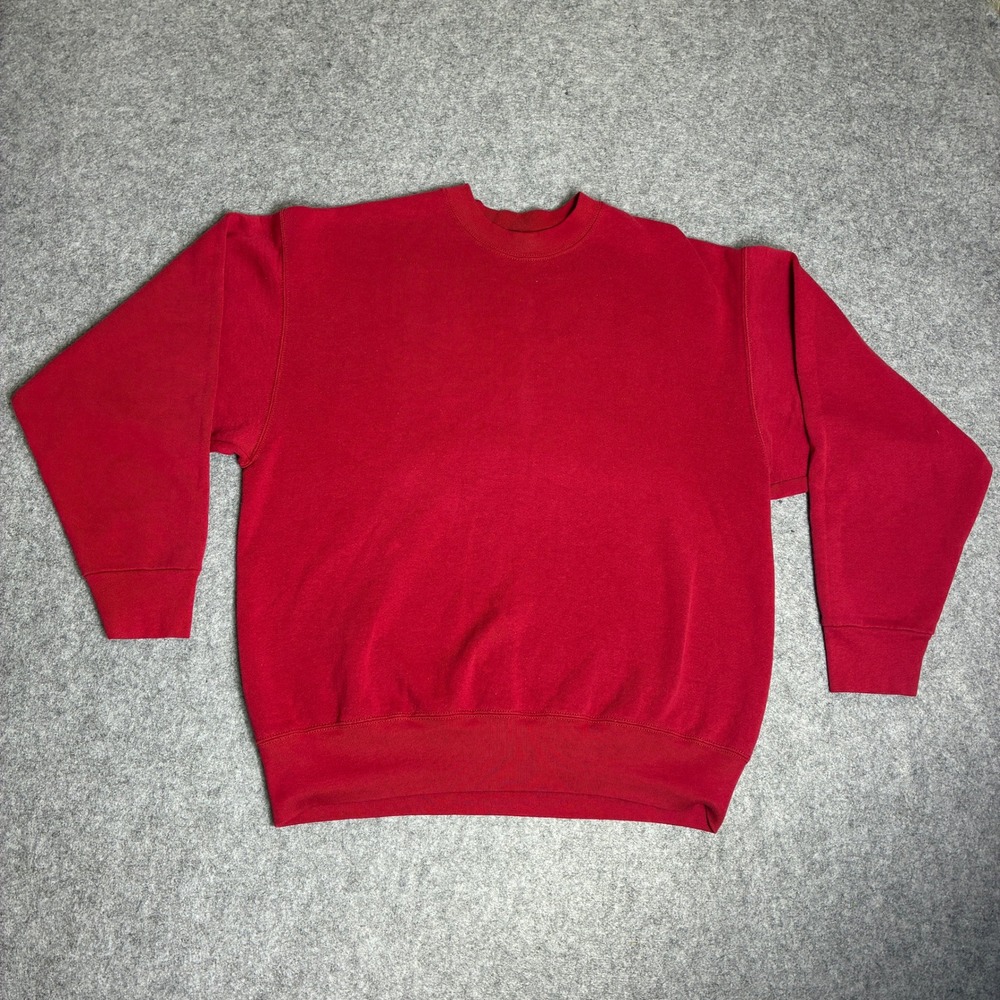 Vintage BVD Red Crewneck Sweatshirt Mens Large 90s Blank Pullover Fleece Mexico